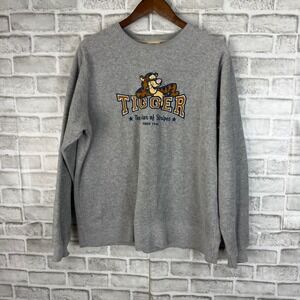 Disney Store Tigger Fleece Sweatshirt Gray Embroidered Star of Stripes Medium